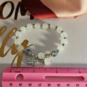 Delicate White and Silver Charm Bracelet